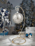 Set of 3 silver Christmas balls "Bells, Happy childhood and Bullfinches"